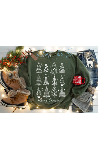 Doodle Christmas Trees  Crewneck Sweatshirt