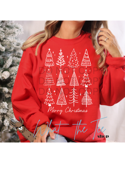 Doodle Christmas Trees  Crewneck Sweatshirt