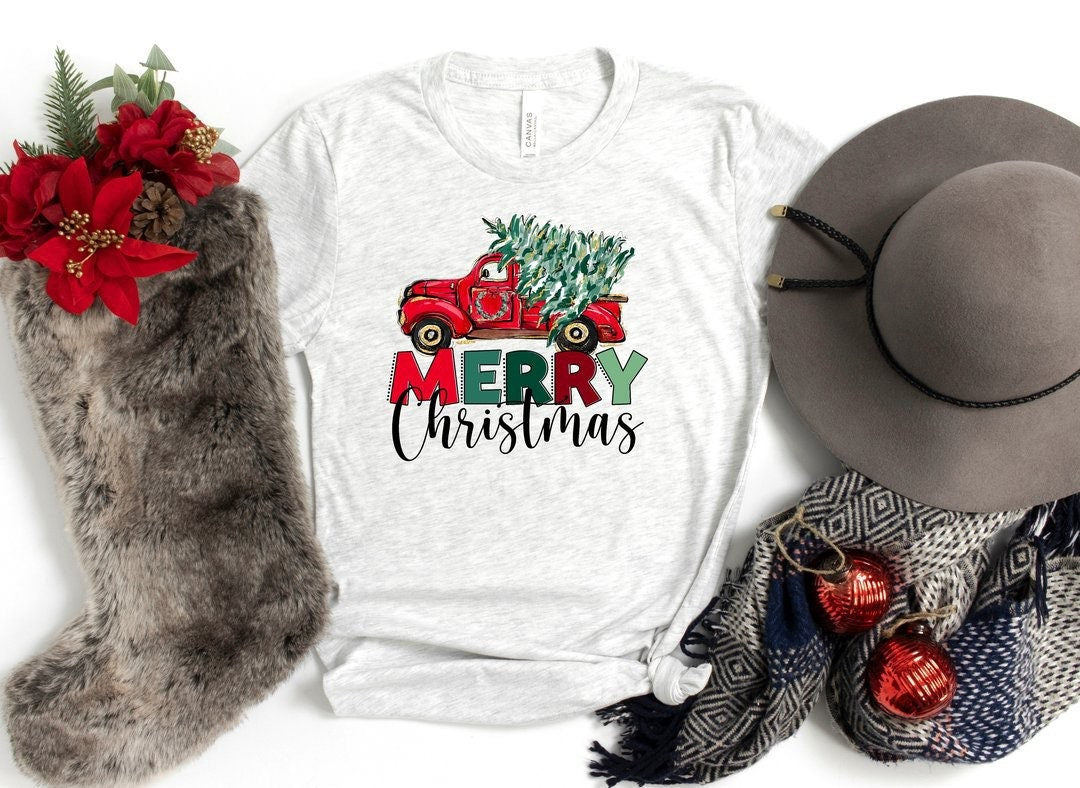 Merry Christmas Red Truck Graphic Tee
